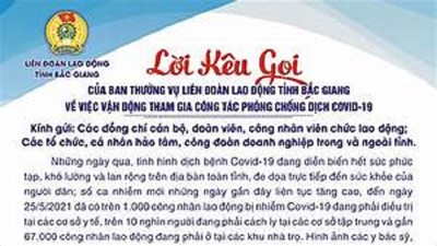 LĐLĐ tỉnh Bắc Giang kêu gọi tham gia phòng, chống dịch Covid-19
