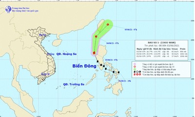 Bão Choi-Wan đang đi vào Biển Đông trở thành cơn bão số 1 năm 2021