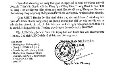 Việt Yên: Bí thư Đảng ủy xã Tăng Tiến bị tạm đình chỉ công tác