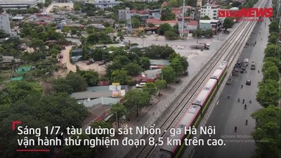 Cận cảnh đoàn tàu Nhổn - ga Hà Nội chạy thử nghiệm 8,5km trên cao