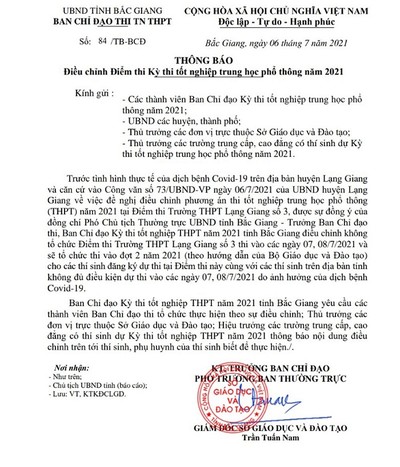 Bắc Giang: Dừng điểm thi Trường THPT Lạng Giang số 3 do Covid-19