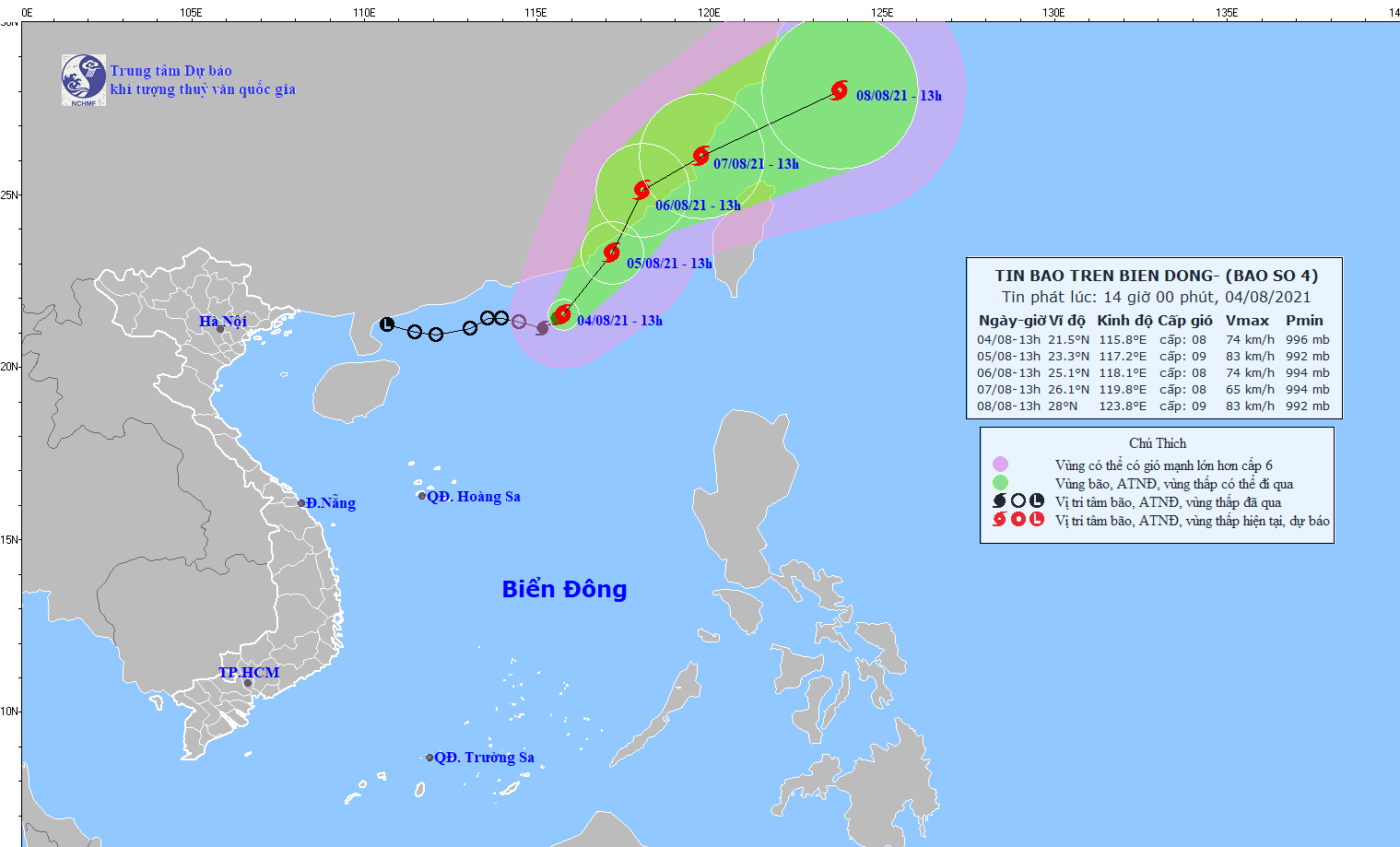 Áp thấp nhiệt đới trên biển Đông đã mạnh thành cơn bão số 4
