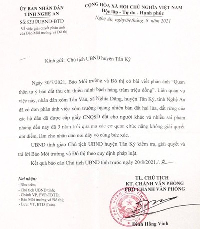Nghệ An: UBND tỉnh chỉ đạo vụ quan thôn bán đất mà MTĐT phản ánh