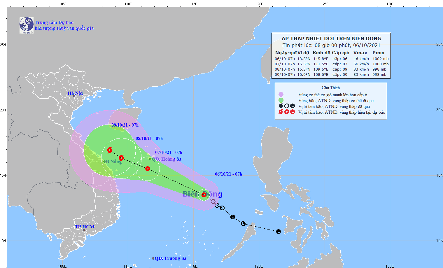 Áp thấp nhiệt đới cách đảo Song Tử Tây khoảng 270 km, sức gió mạnh cấp 6