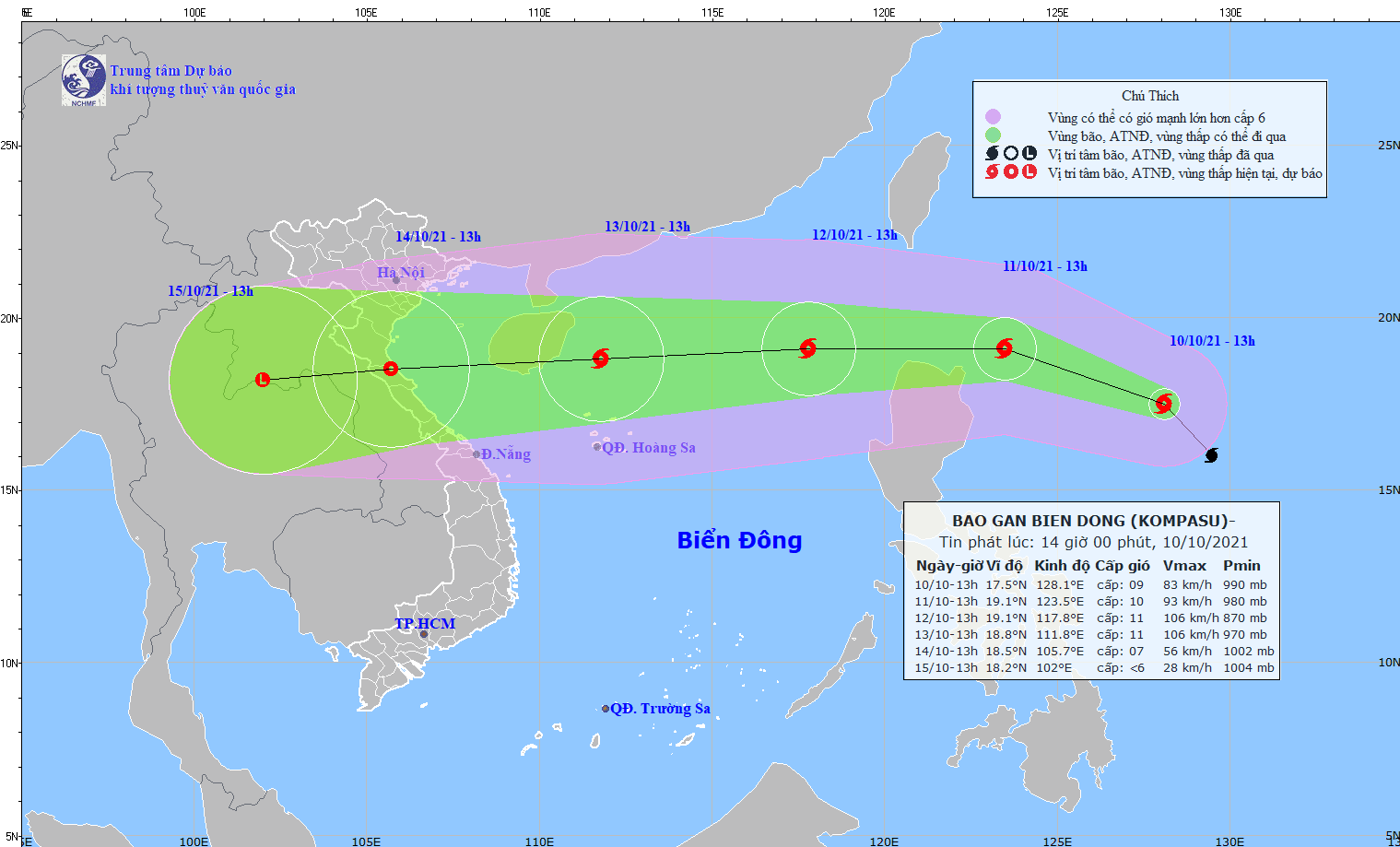Bão số 7 suy yếu thành ATNĐ; bão KOMPASU tiến nhanh vào Biển Đông