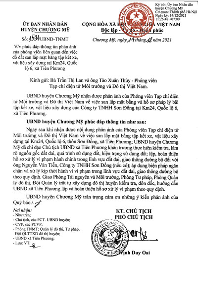 UBND huyện Chương Mỹ yêu cầu xử lý vi phạm của Công ty TNHH Sơn Đồng (Bài 2)