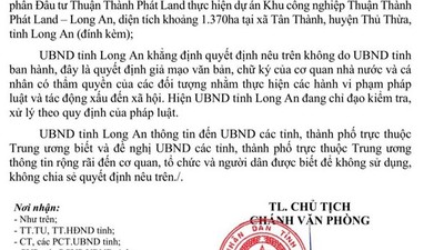 Văn bản tỉnh Long An chấp thuận khu công nghiệp Thuận Thành Phát Land là giả mạo