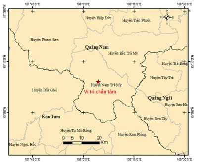 Trận động đất có độ lớn 3,0 độ Richter xảy ra tại khu vực huyện Nam Trà My