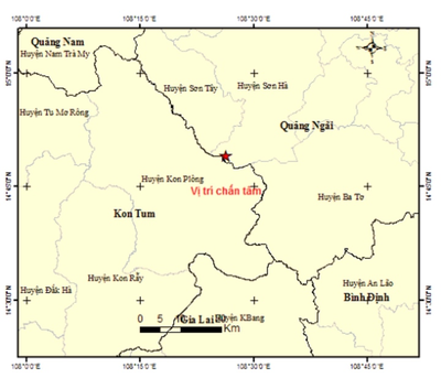 Sau Kon Tum đến Quảng Ngãi xảy ra động đất 2,5 độ richter
