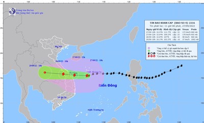 Cơn bão Noru đang cách đất liền Đà Nẵng- Quảng Ngãi khoảng 310km