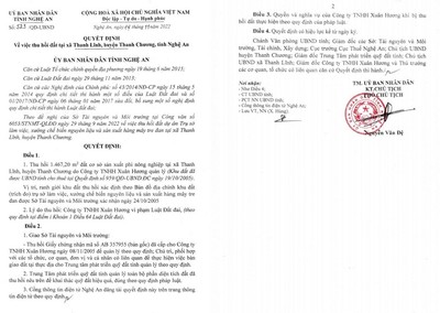 Nghệ An: Vi phạm Luật Đất đai, Công ty TNHH Xuân Hương bị thu hồi gần 1.500m2 đất dự án
