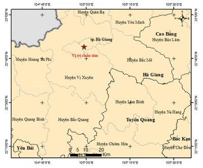 TP. Hà Giang xảy ra động đất với độ sâu tâm chấn 12km