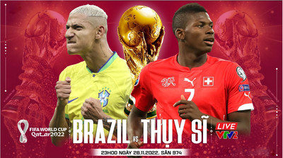 Trực tiếp bóng đá Brazil vs Thụy Sĩ 23h 28/11 trên VTV2, VTV Go World Cup 2022