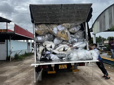 Công an tỉnh Bình Dương tạm giữ 2 xe chở chất thải
