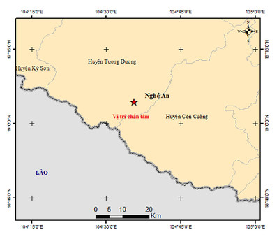 Động đất mạnh 4.1 độ richter xảy ra ở huyện Tương Dương (Nghệ An)