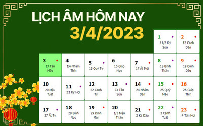 Lịch âm 3/4, xem âm lịch hôm nay Thứ 2 ngày 3/4/2023 đầy đủ nhất