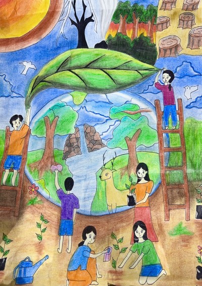 Vì môi trường tương lai 2023: Tranh dự thi của em Dương Trúc Linh (Cà Mau)