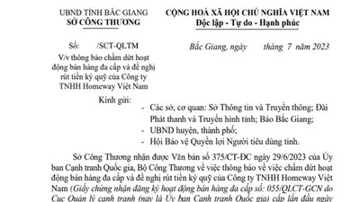 Bắc Giang: Chấm dứt hoạt động bán hàng đa cấp của Công ty TNHH Homeway Việt Nam