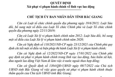 Bắc Giang: Một DN bị xử phạt 160 triệu đồng vì vi phạm trong lĩnh vực lao động
