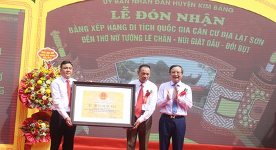 Hà Nam đón nhận Bằng xếp hạng di tích Quốc gia căn cứ địa Lạt Sơn