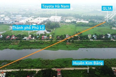 Toàn cảnh vị trí dự kiến xây cầu vượt sông Nhuệ nối xã Hoàng Tây (Kim Bảng) với TP Phủ Lý, Hà Nam