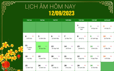 Lịch âm 12/9, xem âm lịch hôm nay Thứ 3 ngày 12/9/2023 đầy đủ nhất