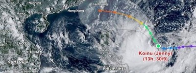 Áp thấp nhiệt đới mạnh lên thành bão Koinu, có khả năng tiến vào Biển Đông