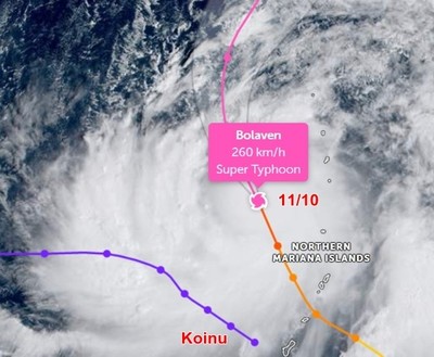 Siêu bão Bolaven trở thành cơn bão mạnh nhất hành tinh chỉ trong 12 giờ