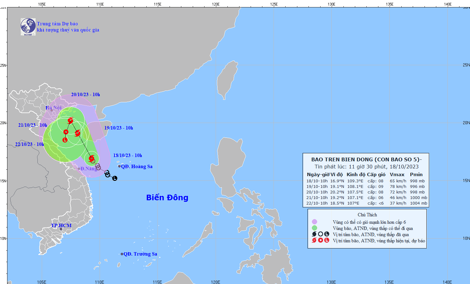 Áp thấp nhiệt đới mạnh lên thành bão số 5, cách Quảng Trị-Quảng Ngãi khoảng 150 km