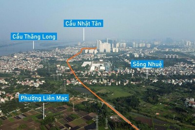 Toàn cảnh vị trí quy hoạch xây cầu vượt sông Nhuệ từ cầu Nhật Tân đến KCN Nam Thăng Long