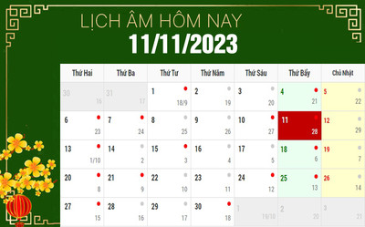 Lịch âm 11/11, xem âm lịch hôm nay Thứ 7 ngày 11/11/2023 đầy đủ nhất