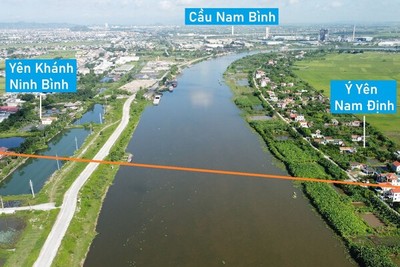 Toàn cảnh vị trí quy hoạch xây cầu đường sắt vượt sông Đáy nối Ý Yên, Nam Định- Yên Khánh, Ninh Bình
