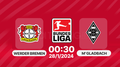 Link xem Trực tiếp bóng đá Leverkusen vs M'gladbach 00h30 ngày 28/1, Bundesliga