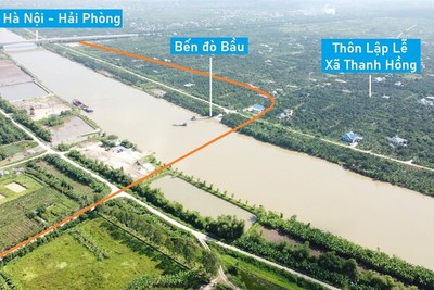 Toàn cảnh vị trí quy hoạch xây cầu vượt sông Thái Bình nối Thanh Hà -Tứ Kỳ, Hải Dương gần bến đò Bầu