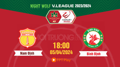 VTV5 Trực tiếp Nam Định vs Bình Định, 18h00 hôm nay 5/4, V-League 2023/24