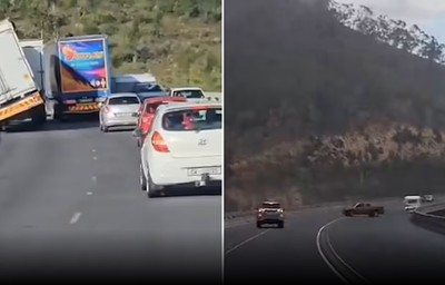 Gió mạnh thổi bay xe tải khỏi cầu ở Nam Phi