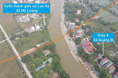Toàn cảnh vị trí quy hoạch cầu vượt sông Đáy nối xã Quảng Bị - Mỹ Lương, Chương Mỹ, Hà Nội