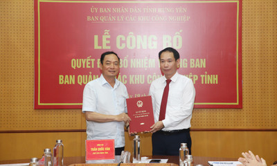 Bổ nhiệm Trưởng ban Quản lý các khu công nghiệp tỉnh Hưng Yên
