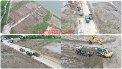 Nam Định: Đoàn xe tải chở cát vẫn tung hoành trên đê Hữu Hồng thuộc huyện Xuân Trường