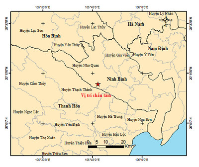 Động đất có độ lớn 3.4 tại khu vực huyện Nho Quan, Ninh Bình