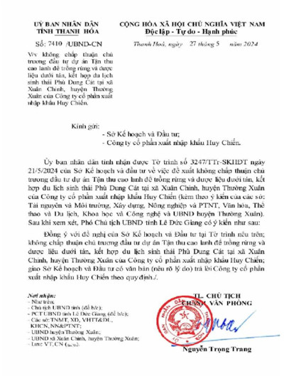 Thanh Hóa: Không chấp thuận chủ trương đầu tư dự án Tận thu cao lanh tại xã Xuân Chinh