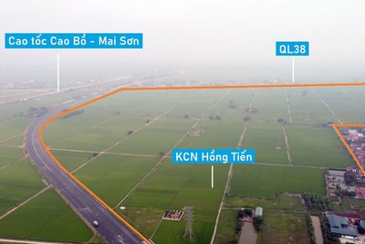 Toàn cảnh vị trí quy hoạch KCN Hồng Tiến ở nút giao cao tốc Cầu Giẽ - Ninh Bình