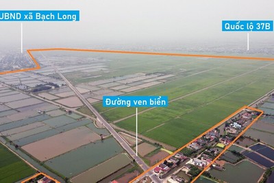 Toàn cảnh vị trí dự kiến quy hoạch Khu công nghiệp Hải Long khoảng 1.100 ha ở Giao Thủy, Nam Định