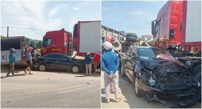 Hà Tĩnh: Tai nạn liên hoàn khiến 3 xe ô tô bị hư hỏng
