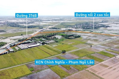 Toàn cảnh vị trí dự kiến quy hoạch KCN Chính Nghĩa - Phạm Ngũ Lão rộng hơn 150 ha ở Hưng Yên