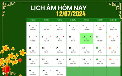 Lịch âm 12/7, xem âm lịch hôm nay Thứ 6 ngày 12/7/2024 đầy đủ nhất