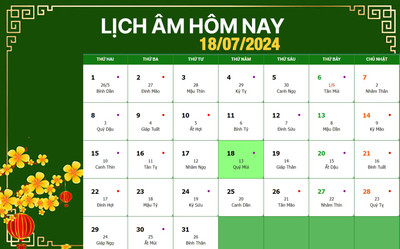 Lịch âm 18/7, xem âm lịch hôm nay Thứ 5 ngày 18/7/2024 đầy đủ nhất