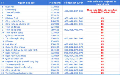 Điểm nhận hồ sơ xét tuyển Đại học Hòa Bình 2024