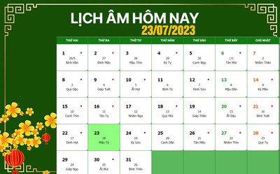 Lịch âm 23/7, xem âm lịch hôm nay Thứ 3 ngày 23/7/2024 đầy đủ nhất