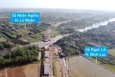 Hình ảnh cầu vượt sông Châu Giang nối Bình Lục - Lý Nhân, Hà Nam đang xây dựng